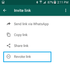 Revoke Group Invite Link Option in WhatsApp