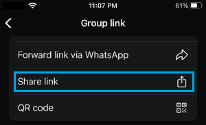 Share Group Link option in WhatsApp