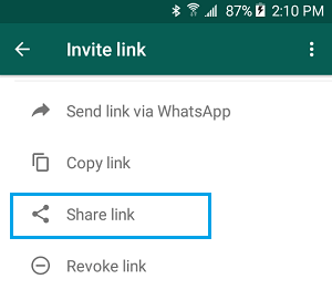 Share Group Link option in WhatsApp