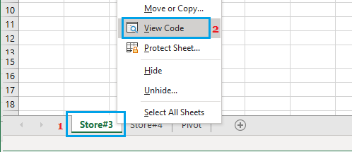 View Code Option in Excel