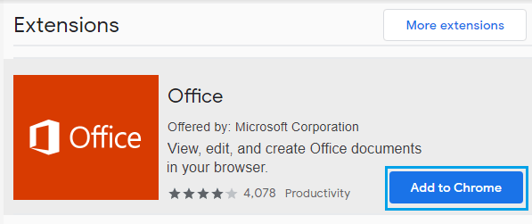 Add Office Online Extension to Chrome