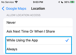 اسمح لخرائط Google بالوصول إلى الموقع على iPhone