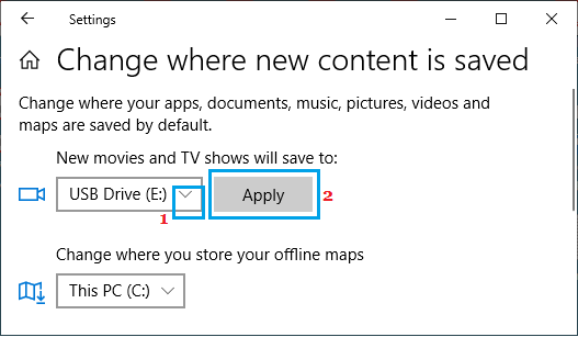 Select Storage Location For Movies and TV Shows to External Drive