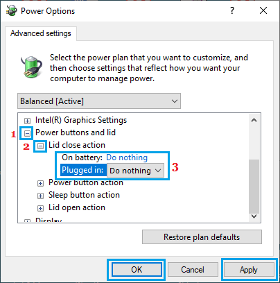 Lid Closed Action in Windows 10