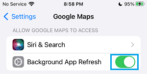 قم بتمكين تحديث التطبيق في الخلفية لخرائط Google على iPhone