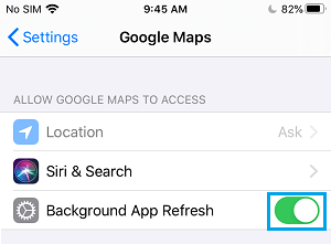 Enable Background App Refresh For Google Maps on iPhone