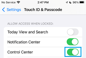 Enable Control Center on iPhone Lock Screen