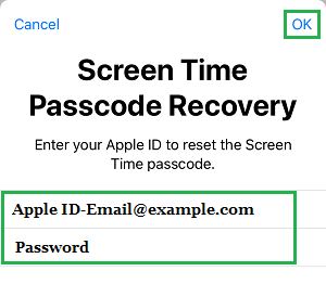 Enter Apple ID to Recover Screen Time Passcode