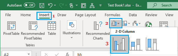 Insert Clustered Columns Chart in Excel