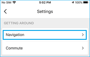 Navigation Settings Option in Google Maps on iPhone