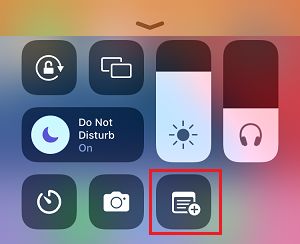 Open Note from iPhone Control Center