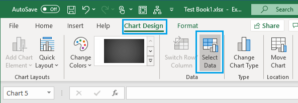 Select Data Option in Excel Chart Design Tab