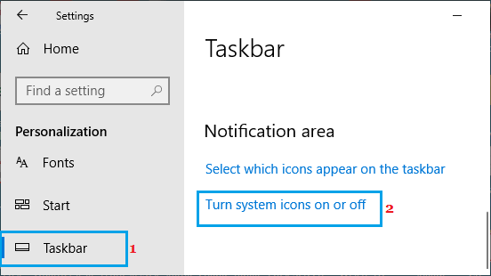 Turn system icons ON or OFF Option in Windows