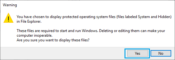 Unhide Windows Protected System Files Warning Pop-up