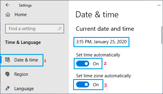 Set Date & Time Option in Windows