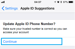 Open Update Apple ID Phone Number Notification