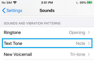 Text Tone Settings Option On iPhone