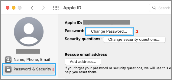 Change Apple ID Password Option on Mac