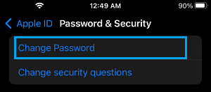Change Password Option on iPhone