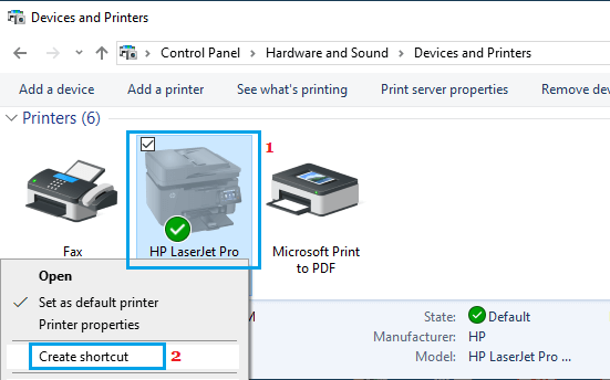 Create Printer Shortcut in Windows