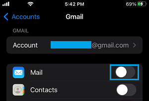 Disable Emails From Gmail Account on iPhone