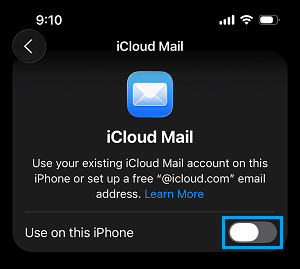 Disable iCloud Mail on iPhone
