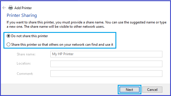Do Not Share This Printer Option in Windows
