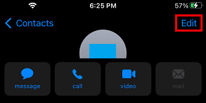Edit Contact Option on iPhone