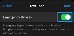 Enable Emergency Bypass For Messages on iPhone