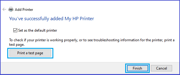Print Test Page and Finish Printer Setup