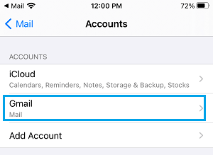 Gmail on iPhone Mail App Settings Screen
