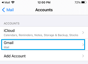 iPhone Mail Account Settings Screen 