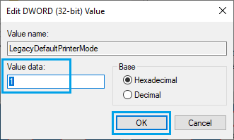 Edit LegacyDefaultPrinterMode Value
