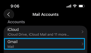 Select Email Account on iPhone
