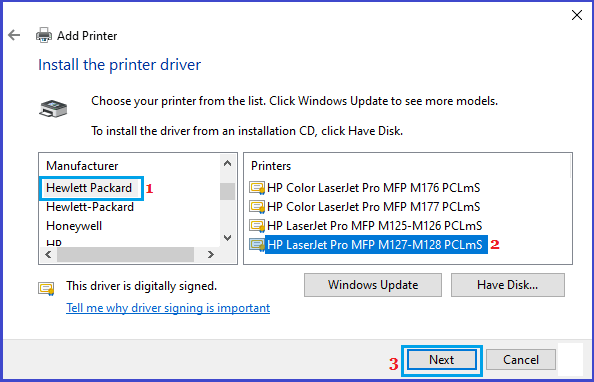 Select Printer Driver to Install on Windows