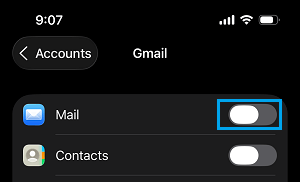 Switch-off or Disable Email Account on iPhone