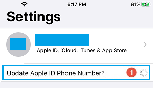 Update Apple ID Phone Number Message on iPhone