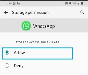 Allow WhatsApp to Access Storage