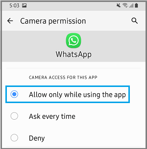 Allow WhatsApp to Access Camera