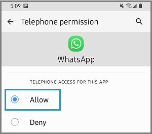 Allow WhatsApp to Access Telephone