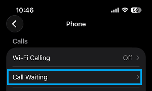 Call Waiting Settings Option on iPhone