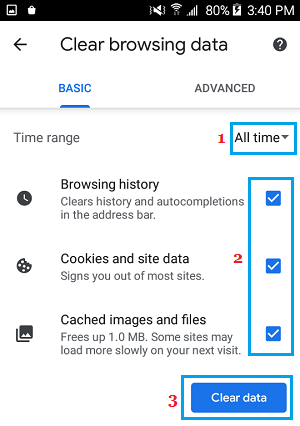 Clear Chrome Browsing History, Cookies and Cache