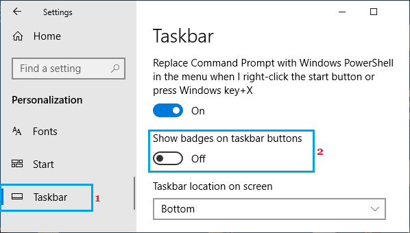 Disable Badges on Taskbar Icons
