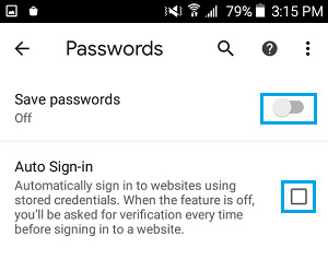 Disable Save Passwords Option in Chrome Browser on Android