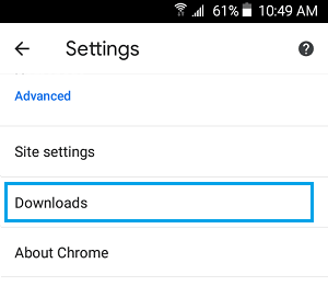 Chrome Downloads Settings Option on Android