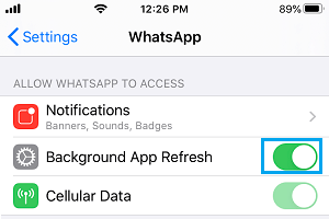 Enable Background App Refresh For WhatsApp 