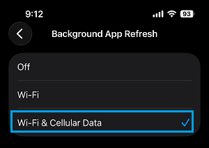 Allow Background App Refresh Using Wi-Fi & Cellular Data