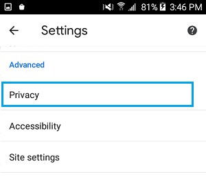 Chrome Privacy Settings Option on Android