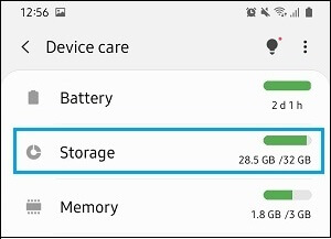 Storage Status on Android Phone