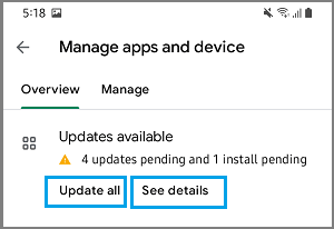 Manage Apps & Device Screen on Google Play Store